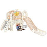 ZUN Kids Slide Playset Structure, Castle Climbing Crawling Playhouse with Slide, Arch Tunnel, Ring Toss, 69695487