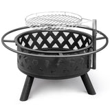 ZUN 30in Outdoor Metal Fire Pit with Cooking Grates Black 29194477