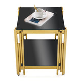 Woker Furniture 20" Wide Square End Table with Black Top, Golden Stainless Steel Tempered W1567134339