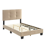 1pc Twin Platform Bed Light Brown Velvet Upholstered Adjustable Height Headboard Button Tufted Solid B011P203575