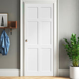 CRAZY ELF 32" x 80" Six Panel Real Primed Door Slab, DIY Panel Door, Modern Interior Barn Door, W93642076