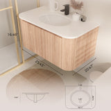 Arcora 36 Inch Wall Mounted Bathroom Vanity with Sink Curved Design, Wave Texture Wood Finish, W3235P336190