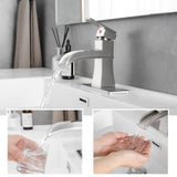 Sink Faucet With Deck Plate Waterfall Brushsed with Pop Up Drain and Supply Lines Bathroom faucets W1932P179348