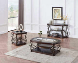 End table, Glass table top, MDF W/marble paper middle shelf, powder coat finish metal legs. W48720761