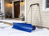 Snow Pusher with Wheels 37 Inch Extra Wide Snow Shovel Ergonomic Adjustable Handle Blue 24499012