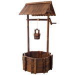 ZUN Rustic Wooden Wishing Well Planter Outdoor Home Décor for Patio, Garden, Yard w/Hanging Bucket W465P215367