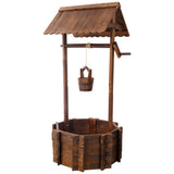 ZUN Rustic Wooden Wishing Well Planter Outdoor Home Décor for Patio, Garden, Yard w/Hanging Bucket W465P215367