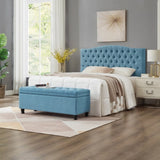 Upholstered tufted button storage bench ,Linen fabric entry bench with spindle wooden legs, Bed W2186P151308