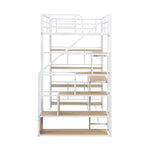 ZUN Twin Size Metal Loft bed with Staircase, Built-in Desk and Storage Shelves, White 68735084