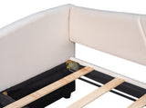 Upholstered Daybed Sofa Bed Twin Size With Trundle Bed and Wood Slat ,Beige 16042144