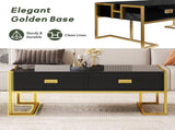 Modern Black Rectangular Coffee Table with 4 Drawers and Gold Base in 47.3" N735P305626B