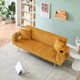 The straight-row white corduroy sofa with throw pillows, featuring a minimalist style, is suitable W1658P251985