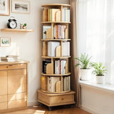 6 Tier Rotating Bookshelf, 360&deg Display Round Spinning Bookshelf with Wheels and Drawer, 90763993
