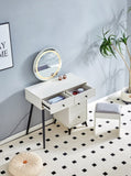 ZUN Fluted Makeup Vanity Desk with Round LED Mirror and Lights, Modern Glass Top Big Vanity Table with 4 00311873