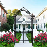 Metal Garden Arch with Gate W58.07*H97.24 Climbing Plants Support Rose Arch Outdoor Black W1586P278421