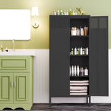 The metal food storage cabinet, 61 inches high, is equipped with adjustable shelves and is suitable T3421P312420
