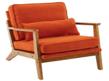 Mid-Century Modern Accent Chair with Wooden Frame - Oak Armrest, Linen-Cotton Burnt Orange 66576481