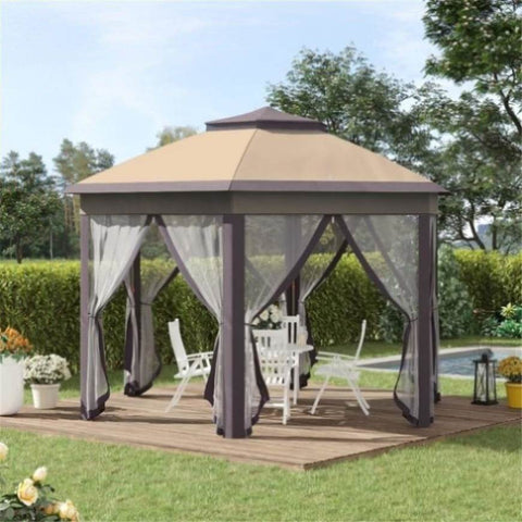 ZUN Pop Up Gazeb Party Tent-Coffee and Beige 27928662