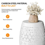 9.4" Steel Patio End Table, Round Hollow Drum Side Table, Accent Table for Indoor and Outdoor, White 56990579