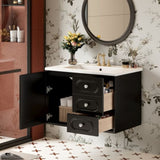 30" Bathroom Vanity with Ceramic Sink, Mid-Century Bathroom Vanity Cabinet with 2 Drawers, Bathroom N710P265954B