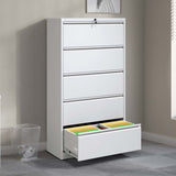 ZUN 5 Drawer Metal Lateral File Cabinet , White Filing Cabinet with Lock, Lockable File Cabinet for Home 14430594