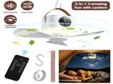 2-in-1 Camping Fan with LED Lantern Remote Control, 4 Wind Speeds 3 Light Brightness Timer Function 24666456