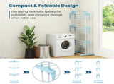 Blue 4-Tier Foldable Clothes Drying Rack with Wheels, Heavy Duty Metal Laundry Hanger Stand for 04800812