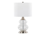 Belle 20" Contemporary Glass Accent Lamp in Clear Wrinkle Glass, Brushed Nickel and White Linen B202P224027