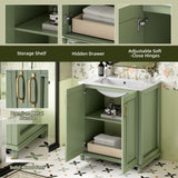 30 Inch Bathroom Vanity with Ceramic Sink, Freestanding Bathroom Vanity Set with Hidden Drawer, N710P192538F