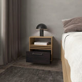 Natural Oak Nightstand with a Drawer and Open Storage B062P290236