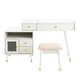 3-in-1 Vanity Desk with Lighted Flip-Top Mirror & Adjustable Cabinet, Makeup Dressing Table with N844P291656A