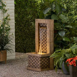 35.25" High Hand Crafted Weather Resistant Floor Fountain with Light, Light Brown 71774.00LBRN
