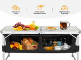 4FT Portable Folding Camping Table with Storage, Aluminum Outdoor Cooking Station with 2 Adjustable 61889170
