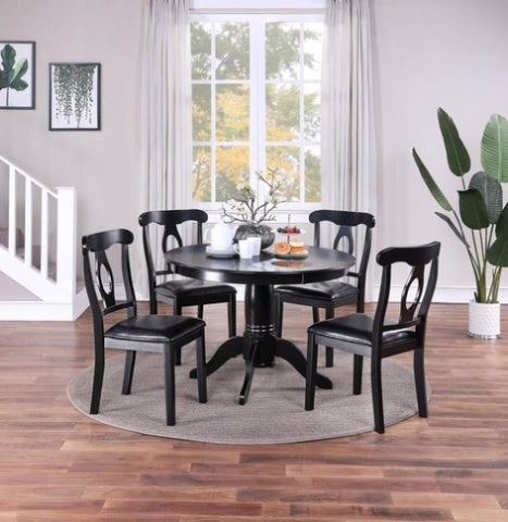 ZUN Classic Design Dining Room 5pc Set Round Table 4x side Chairs Cushion Fabric Upholstery Seat B01147410