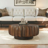Round Solid Wood Carved Coffee Table with Elegant Sculptural Design W3137P270434