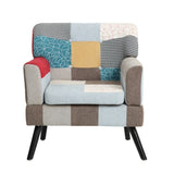 Patchwork Accent Chair, Mid Century Modern Fabric Club Chair for Bedroom Comfy, Colourful Single W561P190124