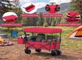 Foldable Utility Wagon,Adjustable Handle Outdoor Wagon, Puncture-Proof Wheels with Brakes, Removable 09225941