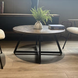 ZUN Round Coffee Table Wood Grain and Black Metal W2221P190871