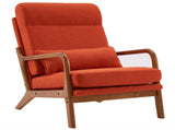 High Back Solid Wood Armrest Backrest Iron Frame Linen Indoor Leisure Chair 08337258