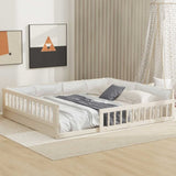Wood Full Size Upholstered Platform Bed with Guardrail and Pillow, Beige WF323090AAA