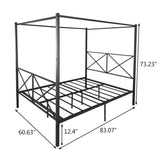 Metal Canopy Bed Frame, Platform Bed Frame Queen with X Shaped Frame Queen Black W84034643
