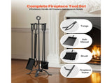 5-Piece Fireplace Tool Set with Stand, Includes Tongs, Ash Shovel, Brush, Poker, and Four-Prong 56851545
