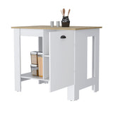 Vancouver 1-Door Kitchen Island with Open Shelf White and Macadamia B062103267