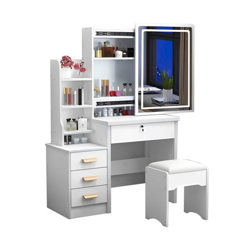 ZUN Fashion Vanity Desk with Mirror and Lights for Makeup and Chair, Vanity Mirror with Lights and Table 71558778