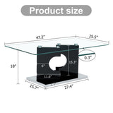 ZUN A rectangular modern and fashionable coffee table with tempered glass tabletop and black MDF legs. W1512P245578