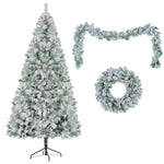 ZUN 6FT Snow Flocked Christmas, Pre-Lit Set with & Garland & Wreath, Artificial Hinged Xmas N704P199472A