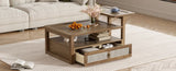 U-Can Modern Coffee Table, Coffee Table with 1 Storage Shelf, 2 Tabletops and 1 Rattan Drawer For N724P232190D