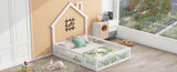 Wood Full Size House Platform Bed with Guardrail, White N709P171852K