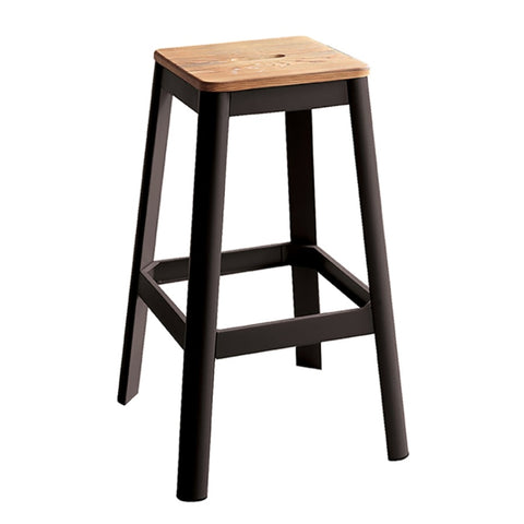 ZUN Natural and Black Armless Bar Stool with Crossbar Support B062P189225