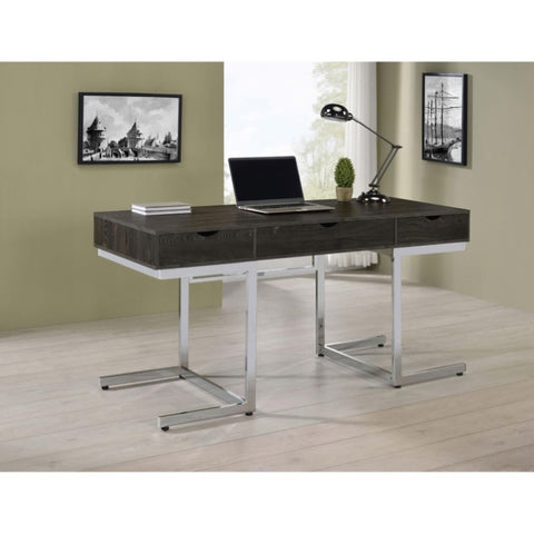 ZUN Dark Oak 3-Drawer Writing Desk B062P153870